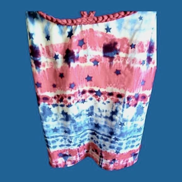 HALTER style type by NO BOUNDARIES Chiffon TIE DYE BRAIDED Cross Front W/Stars L - Picture 3 of 3